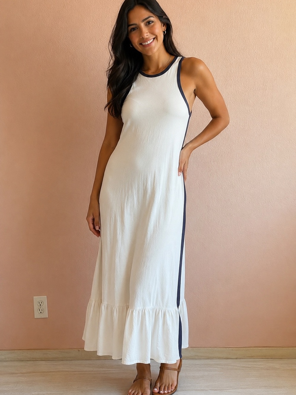 ANTHROPOLOGIE 95% Cotton White and Black Maxi Dress